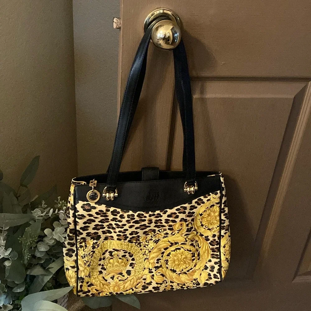 Versace Gianni Versace Leopard/Barocco Gold Crown Bag/Tote Vintage & Rare EUC